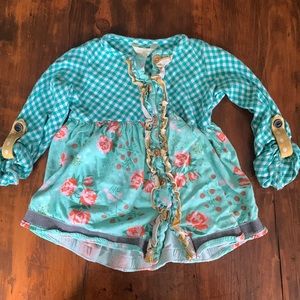 EUC Matilda Jane Aqua floral shirt 6